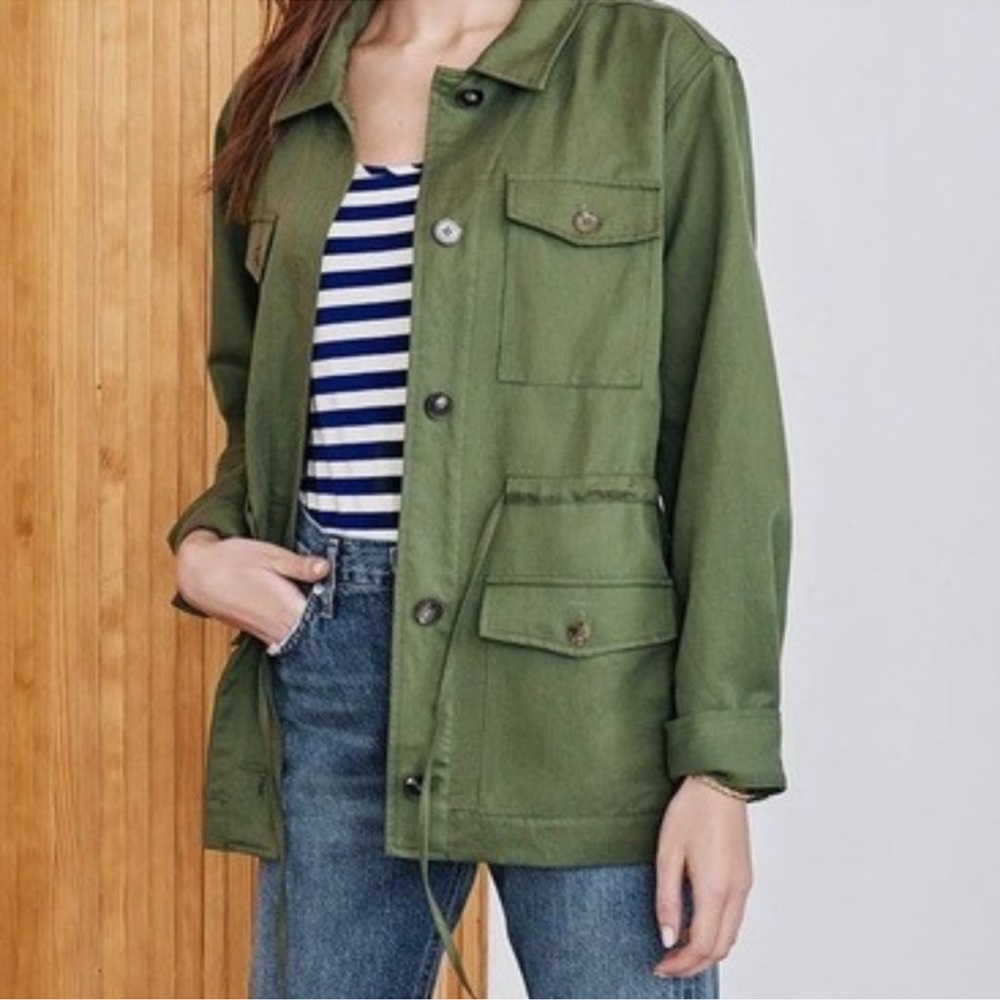 Amour Vert Hathaway Utility Jacket Military Army Green Size Large Linen Blend